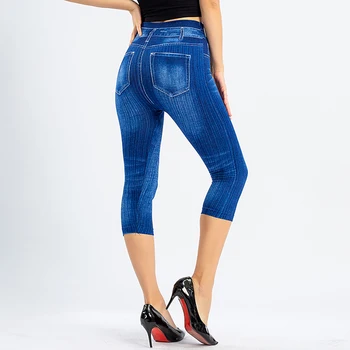 Kvinder Faux Jeans Leggings Med Høj Talje Elastisk Slim Mode Afslappet Træning Bukser Kvindelige Solid Bløde Push-Up Leggings Dropshippoing 5