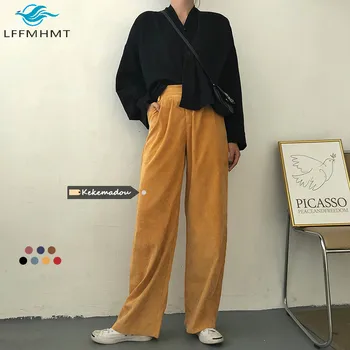 Kvinder Foråret Efteråret Nye Koreanske Mode Stil Retro Klassiske Fløjlsbukser Bred Ben Bukser Kontor Dame Solid Farve Drapere Slanke Bukser 2