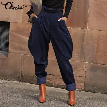 Kvinder Harem Bukser 2021 Mode Høj Talje Fløjlsbukser Bukser Celmia Vintage Elastisk Talje Bukser, Casual Løs Solid Plus Size Bukser 1