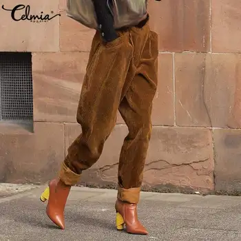 Kvinder Harem Bukser 2021 Mode Høj Talje Fløjlsbukser Bukser Celmia Vintage Elastisk Talje Bukser, Casual Løs Solid Plus Size Bukser 3