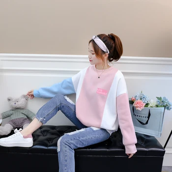 Kvinder koreanske Kpop Hættetrøjer Casual Streetwear Fleece Bangtan Drenge ELSKER DIG Bogstav Print Spell Farve Splejsning Sweatshirts Toppe 0