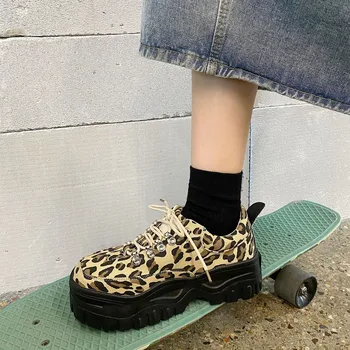 Kvinder Lærred Leopard Platform Sneakers Til Damer Chunky Casual Sko Piger Tykke Såler Sportssko Nye Mode 2021 Foråret 0