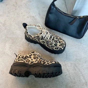 Kvinder Lærred Leopard Platform Sneakers Til Damer Chunky Casual Sko Piger Tykke Såler Sportssko Nye Mode 2021 Foråret 3