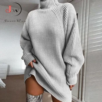 Kvinder Rullekrave Overdimensionerede Strikket Kjole Efteråret Solid Langærmet Afslappet Og Elegant Mini Sweater Kjole Plus Size Vinter Tøj 3