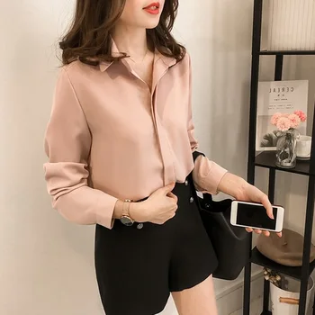 Kvinder Skjorter Nye 2018 Sommeren dame Elegant Chiffon Skjorte Bluse Solid langærmet kontor Damer Mode Shirts Toppe Femme 3