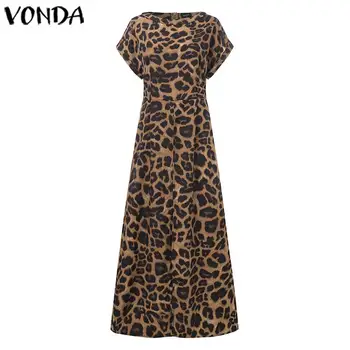 Kvinder Tunika Vintage Leopard Trykte Shirts VONDA 2021 Sommer Bluse Og Toppe Kontor Ferie Split Hem Fest Toppe Plus Size Blusa 225