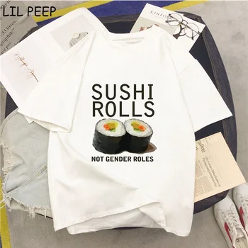 Kvinder Tøj Sushi Ruller Ikke Kønsroller T-Shirt Harajuku O-Hals Grafiske Tees Kvinder Kawaii Tshirt Kvinder Kawaii Toppe Vintage 1