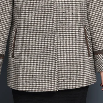 Kvinder Uldne Frakke Fashion Plaid Trench Coat 2019 Efteråret Nye Kvinder Kort Afsnit Med Lange Ærmer Størrelse Slank Pels Mor Lastet 1