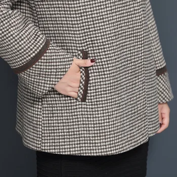 Kvinder Uldne Frakke Fashion Plaid Trench Coat 2019 Efteråret Nye Kvinder Kort Afsnit Med Lange Ærmer Størrelse Slank Pels Mor Lastet 3