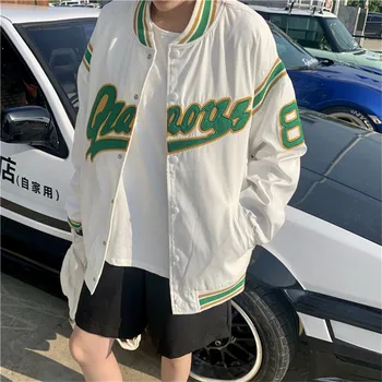 Kvinders baseball uniform jakke koreanske kpop smarte vintage broderet brev jakke kvinder o-hals lynlås løs sport jakke 4