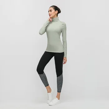 Kvinders stå krave net Yoga passer til hud-venligt fitness top elastisk slim fit udendørs cykling varm langærmet T-shirt til kvinder 32721