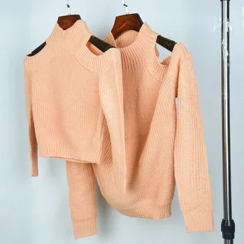 Kvinders Vintage Lange Ærmer Strikket Sweater Damer Orange Turlteneck Stribet Pullover Fra Skulder Sweater Hot Salg Y5 14085