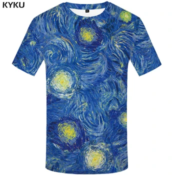 KYKU Mærke Van Gogh T-shirt med Stjerner, T-shirts blå Tshirt kunst shirts maleri Toppe, Korte ærmer tøj Stjerner tøj 3d-T-shirt 3