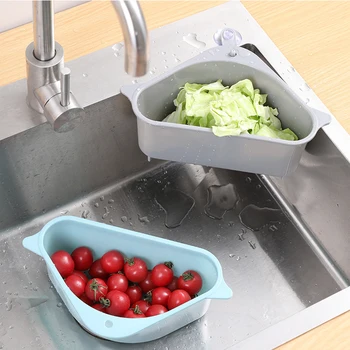 Køkkenvask afløb opbevaring kurv trekant plast rack grøntsager og frugt kurv med sugekop storage rack organizer 2