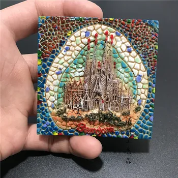 Køleskab Magnet Souvenir-Spanien Barcelona-Basilikaen I Templet Expiatori De La Sagrada Familia Hånd Malet Køleskab Magneter Indretning 0