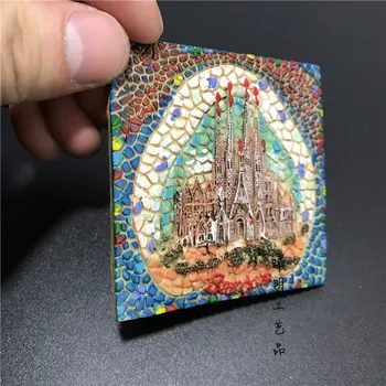 Køleskab Magnet Souvenir-Spanien Barcelona-Basilikaen I Templet Expiatori De La Sagrada Familia Hånd Malet Køleskab Magneter Indretning 2