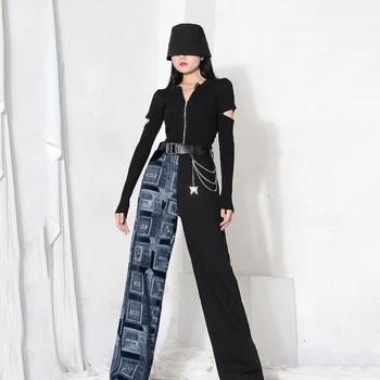 LANMREM sort blå print lige løs afslappede street-wear bred ben bukser med lomme mode 2020 Efteråret strømmen for kvinder 2A1360 1