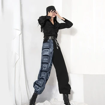LANMREM sort blå print lige løs afslappede street-wear bred ben bukser med lomme mode 2020 Efteråret strømmen for kvinder 2A1360 5