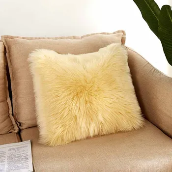 Lannidaa 40X40CM 45X45CM Enkelt Lang Blødt, Hvidt pudebetræk Kunstige Uld Dekorativ Pillow Cover Solid Furry Pudebetræk 0
