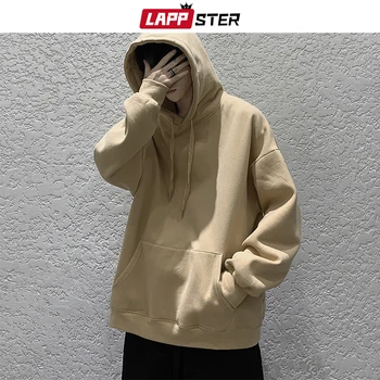 LAPPSTER Mænd Farver Solid Hætte Trøjer 2020 Herre Sort Lomme Harajuku Streetwear Sweatshirts Mandlige Løs Hættetrøjer Plus Størrelse 4