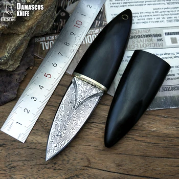 LCM66 lomme kniv Oliven kniv Håndlavet Damascus smedet stål jagt kniv 59 HRC fast kniv ebony håndtag af Træ-skede 14002