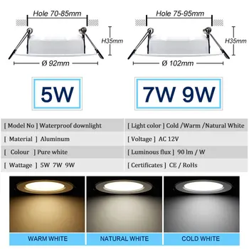 LED Downlight Super Lyse Forsænket LED-SPOT Dæmpbar 5W 7W 9W LED Spot light LED dekoration Loft Lampe AC/DC 12V 1