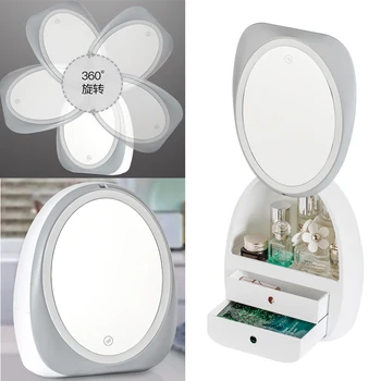 LED-Light Desktop Arrangør HD-Spejl Makeup Organizer Skuffe type Kreative Kosmetiske opbevaringsboks Protable Beauty Box 2