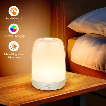 LED Nat Lys Touch Sensor-LED sengelampe 6 Farver Justerbar USB-Nat Lys til Soveværelse, Stue, Kontor Børn Gave 5