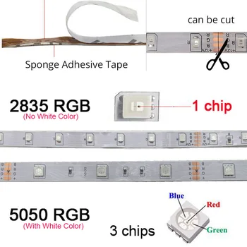 LED Strip Light RGB 5050 SMD 2835 Fleksible Bånd fita led lysbånd RGB-5M-10M 15M Tape Diode DC 12V+ Fjernbetjening +Adapter