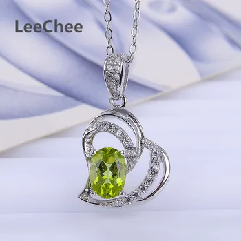 LeeChee naturlige peridot vedhæng til kvinder 5*7mm green, gemstone halskæde fine smykker til pige real 925solid sterling sølv 3