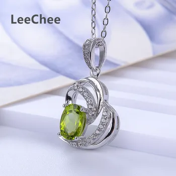 LeeChee naturlige peridot vedhæng til kvinder 5*7mm green, gemstone halskæde fine smykker til pige real 925solid sterling sølv 4