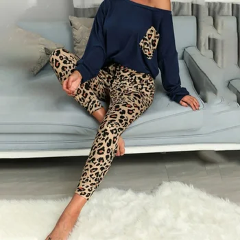 Leopard Kvinders Hjem, der Passer Bløde To Stykker Homewear Casual Kvindelige Sæt langærmet Sweatshirt Fuld Bukser Efteråret Damer Pyjamas 32194