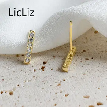 LicLiz Nye 925 Sterling Sølv Zircon Diamond Bar Stud Øreringe til Kvinder ZIRKONIA Krystal, Guld Geometriske Smykker LE0523 0