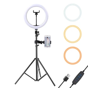 Lightdow 26cm 3 Farve Dæmpbar LED Studio Kamera Ring Lys-Telefonen Video Lampe Med Stativ telefonholder Tabel Fyld Lys 4