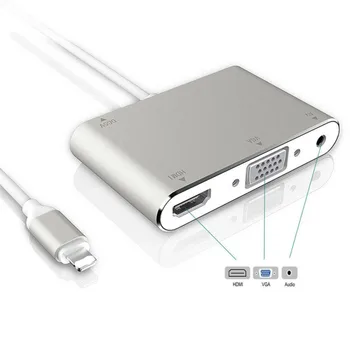Lightning Adapter Lightning Port til HDMI/VGA/3.5 mm Hovedtelefon Jack Adapter 1080P Converter 5