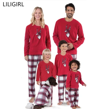 LILIGIRL Familie Matchende Julen Pyjamas Sæt Mødre og Børne Tøj Rensdyr Print Varm Swearshirt og Bukser 2stk Tøj Tøj 2