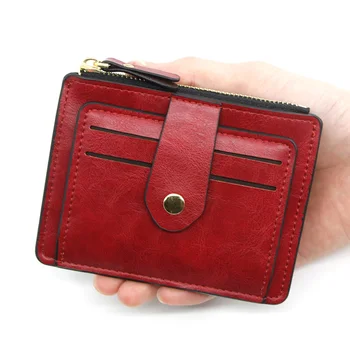 Lille Mode Kredit ID-Kort Holder Slim Læder Tegnebog Med Mønt Lomme Man Penge Pose Tilfældet For Mænd Mini Kvinder Business Taske 4