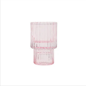Lodret stribe pink glas med dobbelt anvendelse lysestage glas lysestage cup romantisk candle cup hjem lysestage dekoration 1069