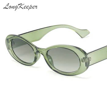 LongKeeper 2021 Ovale Solbriller Kvinder Vintage Retro Rund Ramme Grøn Sort Hip Hop Sol Briller Mode UV400-Brillerne 12616