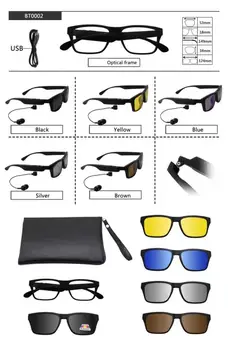 LONSY Fashion Sport Bluetooth Solbriller Bone Conduction Hovedtelefon Briller Med 5Pcs Pagnet Polariseret Linse 19760