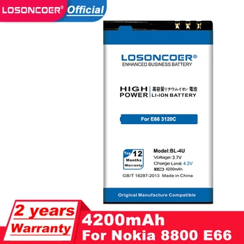 LOSONCOER 4200mAh BL-4U-BL-4U Batteri til Nokia 8800 Batteri E66 3120C/6212C 8900 6600S E75 5730XM 5330XM 8800SA 8800CA Telefoner 4