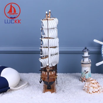 LUCKK 50CM Store Retro Sejlbåd Ornamenter Dekoration Skibe Model, Værelse, Kontor, Skrivebord Nautiske Figur Træ Håndværk Business Gaver 2
