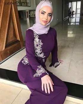 Lugentolo Kvinder Lang Kjole Mode Muslimske Arabiske Pearl Kjoler Middagsselskab Plus Size Løs, Afslappet Og Elegant Kvindelige Maxi Kjole 2