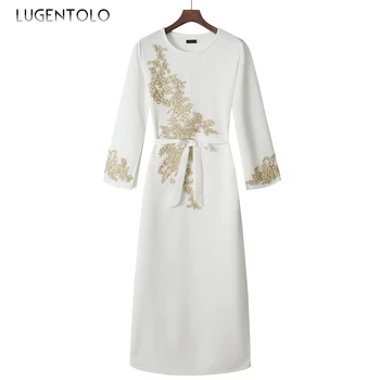 Lugentolo Kvinder Lang Kjole Mode Muslimske Arabiske Pearl Kjoler Middagsselskab Plus Size Løs, Afslappet Og Elegant Kvindelige Maxi Kjole 5