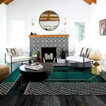 Luksus American Style tæppe og Tæppe Grøn Moderne Stue Tæpper Stor Turkis Farve Sort Geometriske skridsikkert Gulv Måtter 0