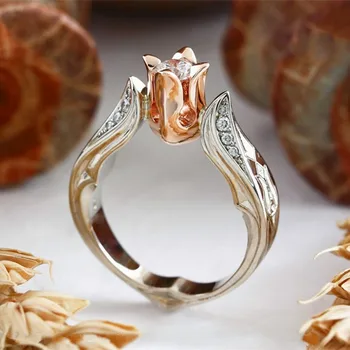 Luksus Kvindelige Lille Rose Flower Ring i Sølv Farve Bryllup Smykker Løfte forlovelsesringe For Kvinder 2019 Valentins Dag Gaver 3963