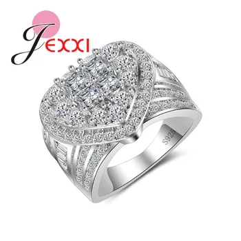 Luksus Kærlighed Hjerte Design Finger Ringe banet Micro Cubic Zircon Sterling Sølv 925 Smykker til Kvinder, Piger Gave 0