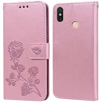 Luksus Læder Flip Book style Tilfældet for Xiaomi Mi 6X / Mi A2 Lite Rose Flower Pung Stå Kortholderen Tilfælde Phone Taske 0