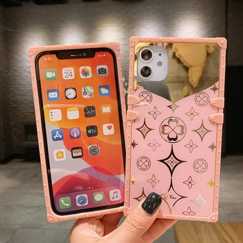 Luksus-Pladsen Søde Kløver Pink Phone Case For iPhone-11 Pro Max 12 Mini X XS-XR 7 8 Plus-Blød Silikone Spejl Dække Ring Holder 0