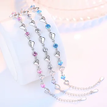 Luksus Trendy Hjertet Zircon 925 Sterling Sølv Bryllup Armbånd Til Kvinder Blå Pink-Designer Lækre Kæde Smykker Gaver 5